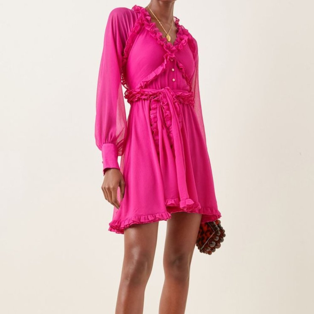 ALEXIS Suzette Ruffled Chiffon Mini Dress In Pink